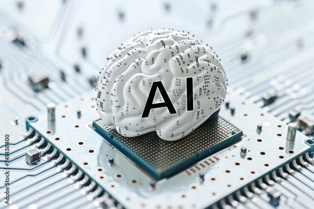Poster ai brain chip visionary vision. artificial intelligence mri human semiconductor yield mind circuit b
