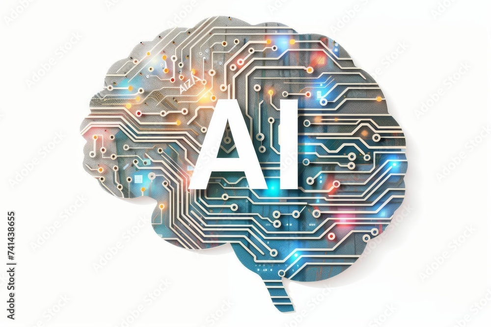 Poster ai brain chip thoracic ct. artificial intelligence icon generator mind spinal cord axon. semiconduct