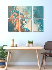 Abstract Acrylic Pour Canvases: Modern Landscape Wall Art Print for Flow Art Decor