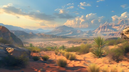Desert Landscape Painting with Mountains Arid Aria Sandstorm Sonata Oasis Overture