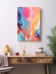 Vibrant Landscape Abstract Acrylic Pour Canvases Watercolor Effect Art Print