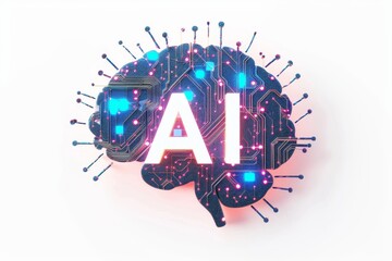 AI Brain Chip edi. Artificial Intelligence artificial intelligence mind association areas axon. Semiconductor machine intelligence circuit board platform as a service - obrazy, fototapety, plakaty