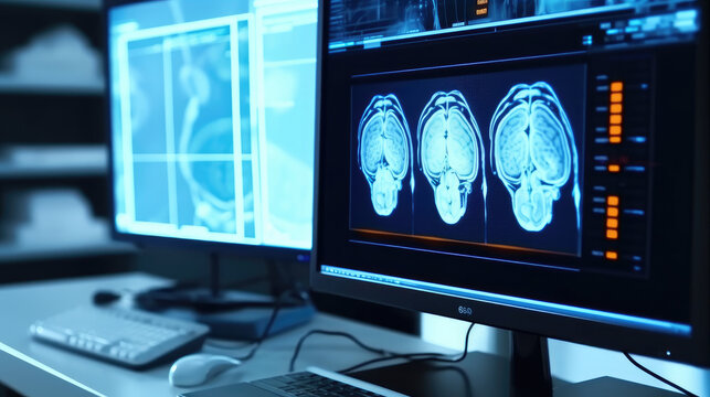 Brain test results on a monitor in a laboratory or surgery
