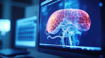 Brain test results on a monitor in a laboratory or surgery