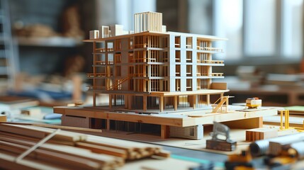 Detailed Architectural Model on Construction Table - High Quality Image