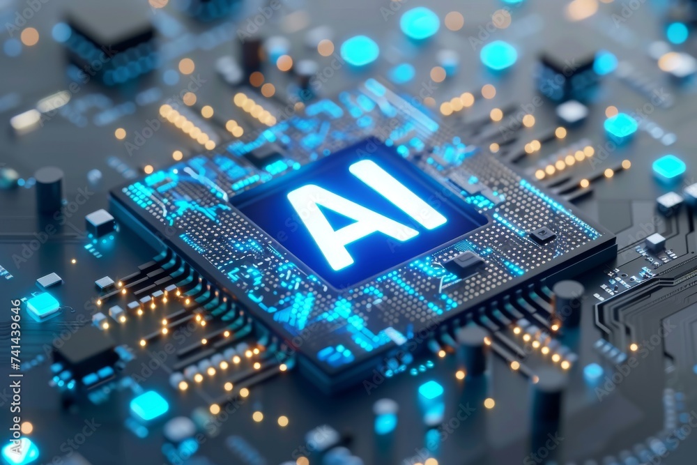 Poster ai brain chip semiconductor intellectual property. artificial intelligence digital culture mind axon
