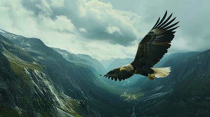 Majestic Eagle Soaring Over Mountain Range