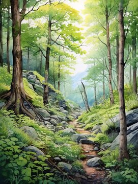 Forest Hues: Enchanting Watercolor Landscapes of Lush Woodlands