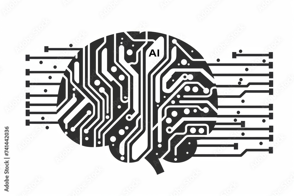 Poster ai brain chip neuronal pathology. artificial intelligence continuous wave laser mind icon licensing 