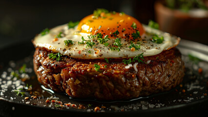 Culinary Art: Food Photography of Hamburger Steak and Egg