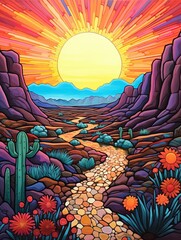 Colorful Dunes: Bohemian Desert Landscape Prints - Vibrant & Bright Scene