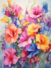 Dawn's Vibrant Blooms: Watercolor Floral Paintings