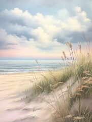Fototapeta na wymiar Soft Sand Serenity: Dreamy Pastel Seascapes & Nature Artwork