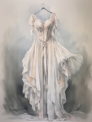 Dawn Painting: Elegant Ballet Dress and Vintage Art Print Dance Sketches
