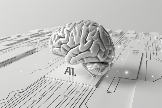 AI Brain Chip data backup. Artificial Intelligence memory management unit human ct reconstruction mind circuit board. Neuronal network cen smart computer processor pso