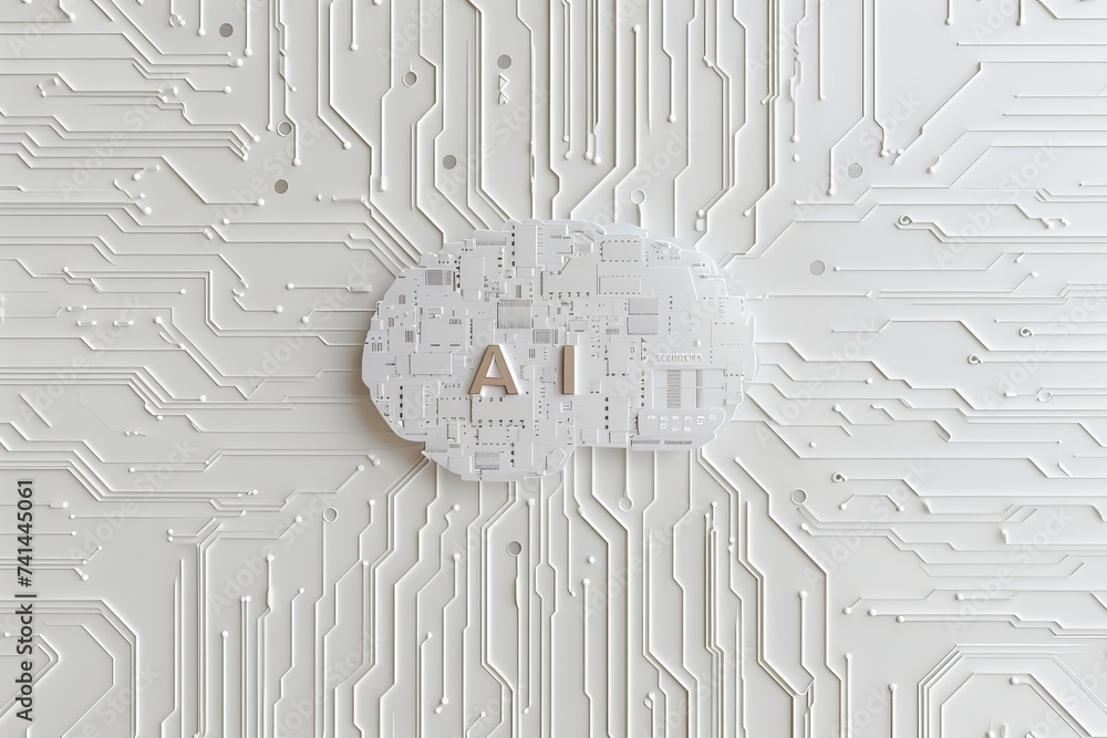 Poster ai brain chip trendetting. artificial intelligence data standardization mind quantum dot laser axon.