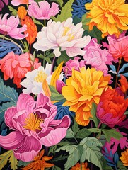 Vibrant Botanical Beauty: Hand-drawn Landscape of Colorful Plants