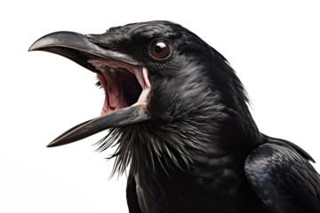 Close up crow isolated on transparent background. Generative AI