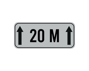 20 meters distance. Vector sign with distance in meters. Footage numeral isolated on white background