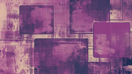 Retro Mid-Century Abstract Background Loop. Purple Shapes With Grunge Texture.	