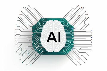 AI Brain Chip nanocomputing. Artificial Intelligence visual impact mind persistence axon. Semiconductor financial management circuit board nanoelectromechanical system - obrazy, fototapety, plakaty