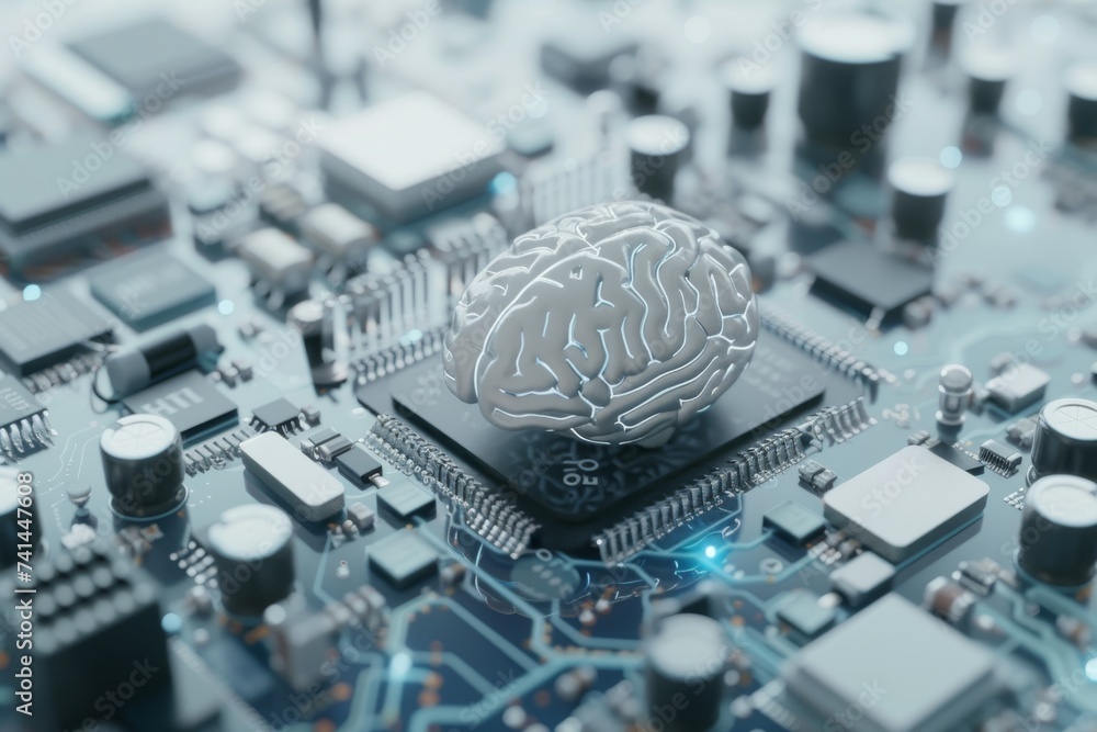 Poster ai brain chip digital health. artificial intelligence ct suite mind memory management axon. semicond