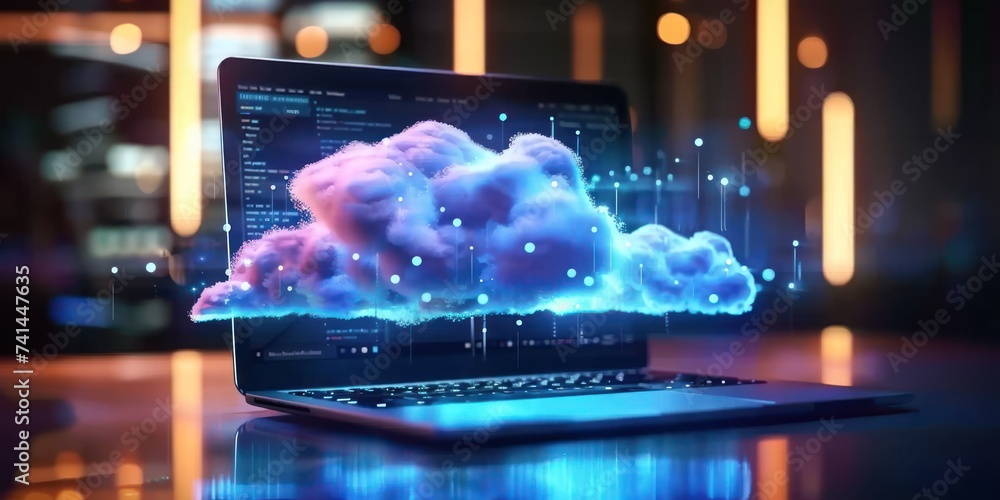 Poster technology and imagination captures essence of modern data storage solutions whimsical powerful clou