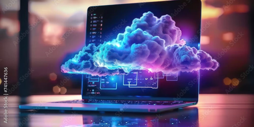Poster technology and imagination captures essence of modern data storage solutions whimsical powerful clou