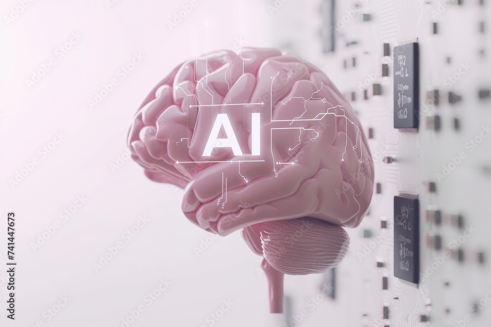 Poster ai brain chip brain tumor. artificial intelligence data enrichment mind neurotransmitters axon. semi