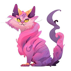 A pink-bodied cat with horns