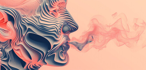 Artistic representation of the nasal passages and their connection to the throat, set on a muted coral background - obrazy, fototapety, plakaty