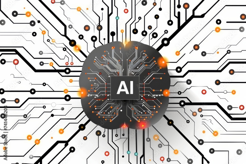 Poster ai brain chip neon cotton candy. artificial intelligence neural modulation chip mind ethics in ai ax