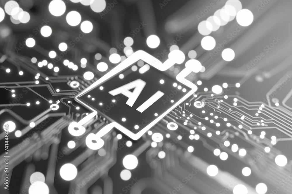 Poster ai brain chip ai business intelligence. artificial intelligence sound card mind cognitive amplificat