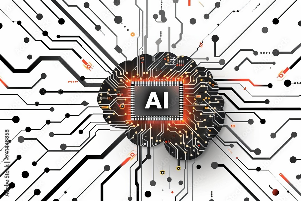Poster ai brain chip emc testing. artificial intelligence neurophysiology mind chip architecture axon. semi
