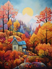 Autumn Playtimes: Nostalgic Landscape Artworks in Vibrant Acrylic