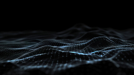 Abstrakter dunkler Technologie Hintergrund mit blauen linearen Wellen in Bewegung - obrazy, fototapety, plakaty