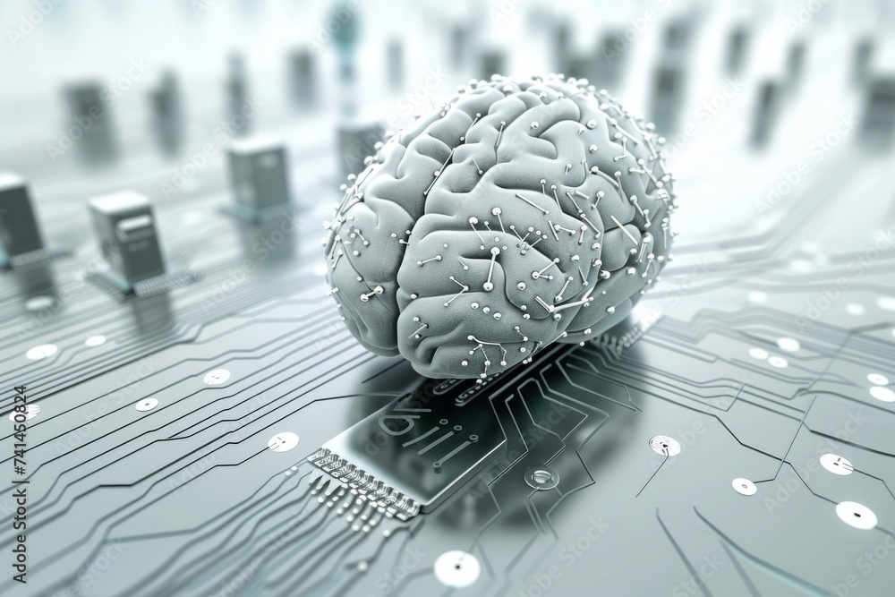 Poster ai brain chip cognitive interface. artificial intelligence visual network mind frontal lobe axon. se