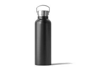 Blank Empty Aluminum Insulated Water Bottle Packaging Isolated On Transparent Background, Prepared For Mockup, 3D Render.