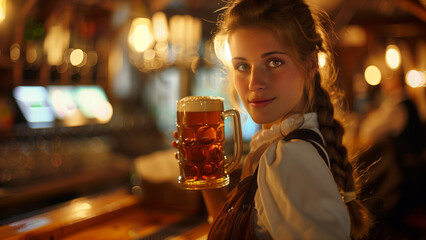 Festive Spirit: A Woman Serving Beer at Oktoberfest