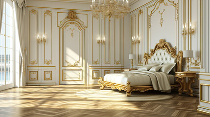luxury apartment suite bedroom in a baroque style created with Generative AI technology