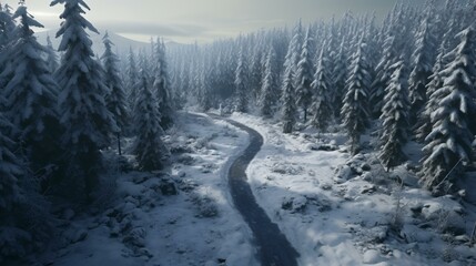 Snowy Forest Road - Winter Landscape

