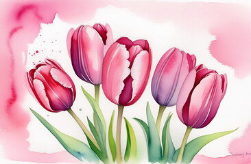 Floral vintage background. Watercolor flowers Tulips