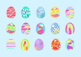 Happy easter. Set of Easter eggs. Easter symbol with abstract pattern in retro style. Vector illustration