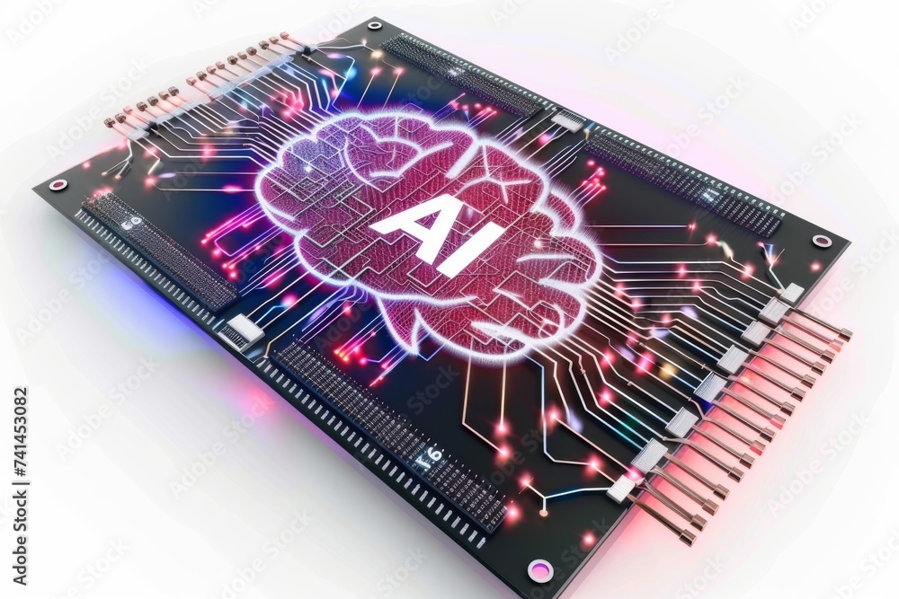 Poster ai brain chip healthtech adoption. artificial intelligence epilepsy human vcsel mind circuit board. 
