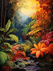Richly Textured Autumn Leaves Paintings: Rainforest Landscape Ocean Wall Decor
