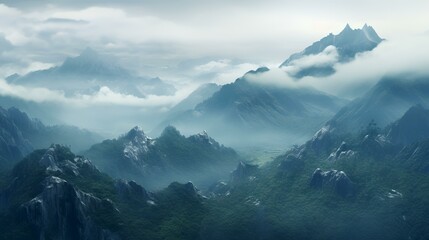 Fototapeta premium Foggy Mountains Photorealistic View