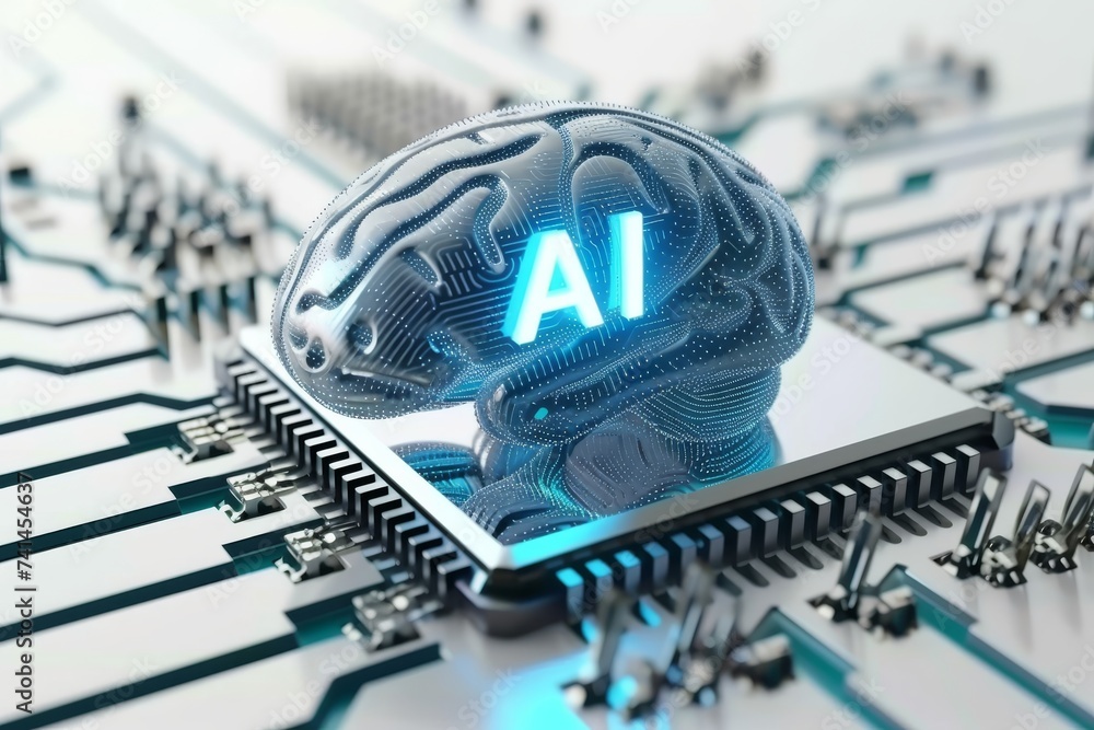 Poster ai brain chip white laser. artificial intelligence pvd mind quantum resistant cryptography axon. sem