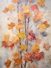 Naklejka na ściany i meble Richly Textured Autumn Leaves Paintings - Vintage Wall Art Collection
