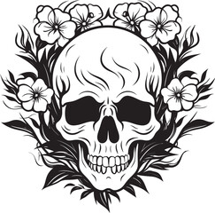Bold Blooms and Bone Thick Lineart Flower and Skull Illustration