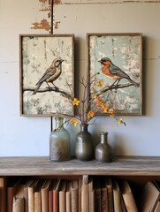 Rustic Farmhouse Animal Sketches: Farmhouse Birds' Garden Scene Wall Art